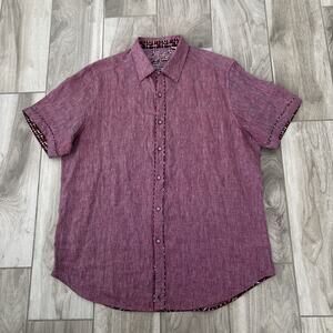 Robert Graham Shirt Mens Sz XL Pink Rose Linen Weave Heathered Button Up S/S